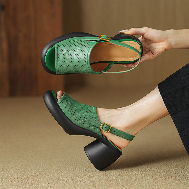 Sheepskin High-Heel Platform Sandals with Hollow-Out Design