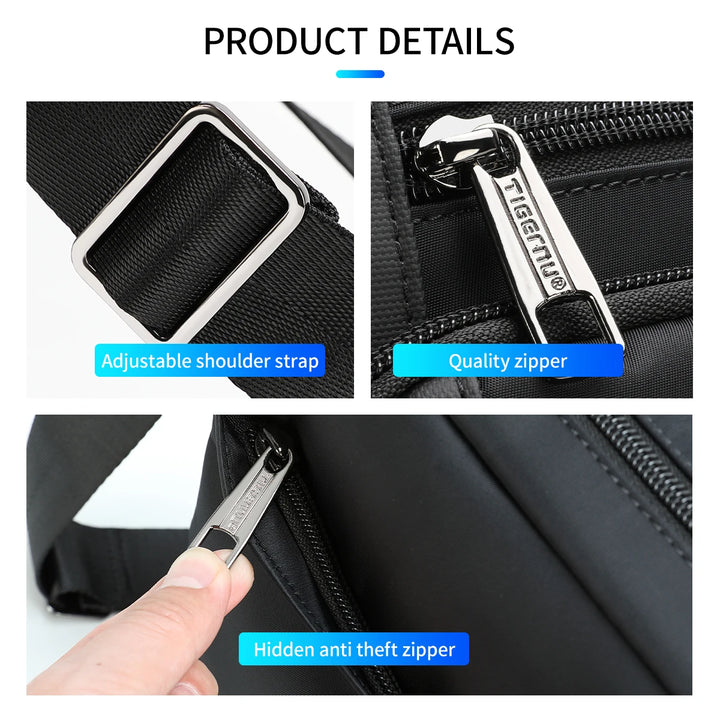 Waterproof Men’s Crossbody Bag with Shockproof iPad Pocket for 9.7" Tablet