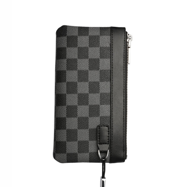 Men's Leather Plaid Clutch Top Layer Cowhide Wallet