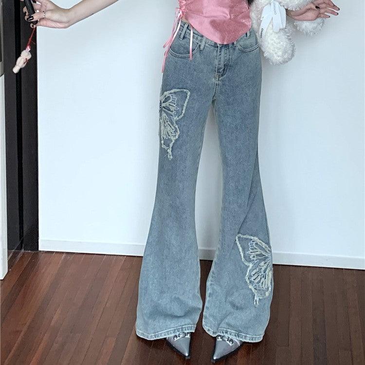 Distressed Low Waist Slightly Wide-leg Pants Mop Trousers - Trendha