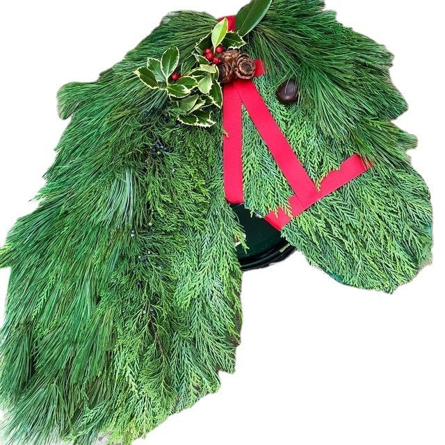 Farmhouse Double Horse Head Christmas Wreath Decoration Simulation Pine Branches