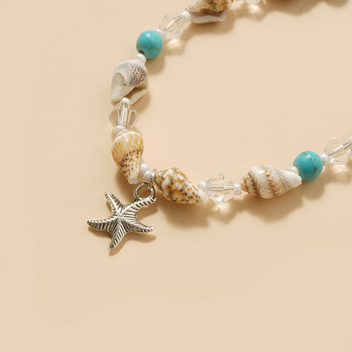 Charming Starfish and Green Stone Beaded Anklet for Women