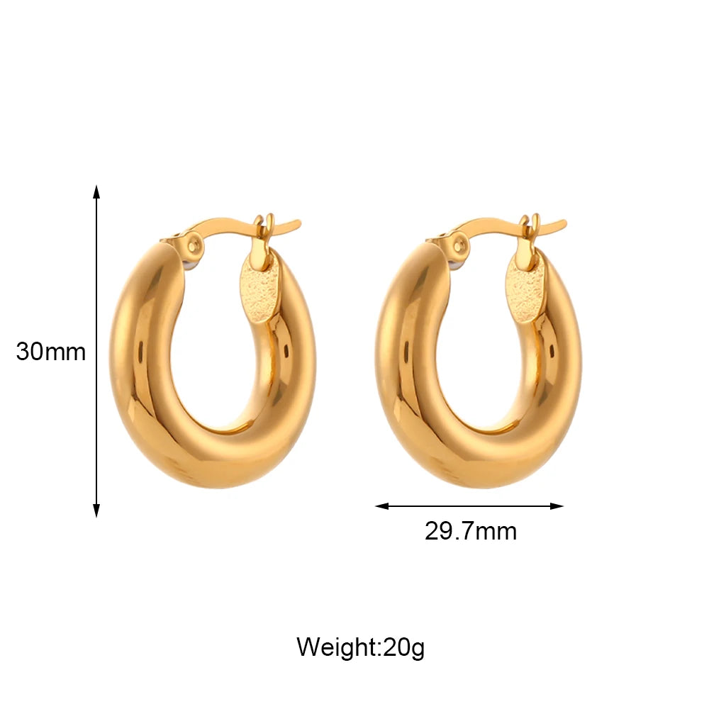 30mm Gold-Plated Stainless Steel Hoop Earrings - Tarnish-Free Minimalist Hoops