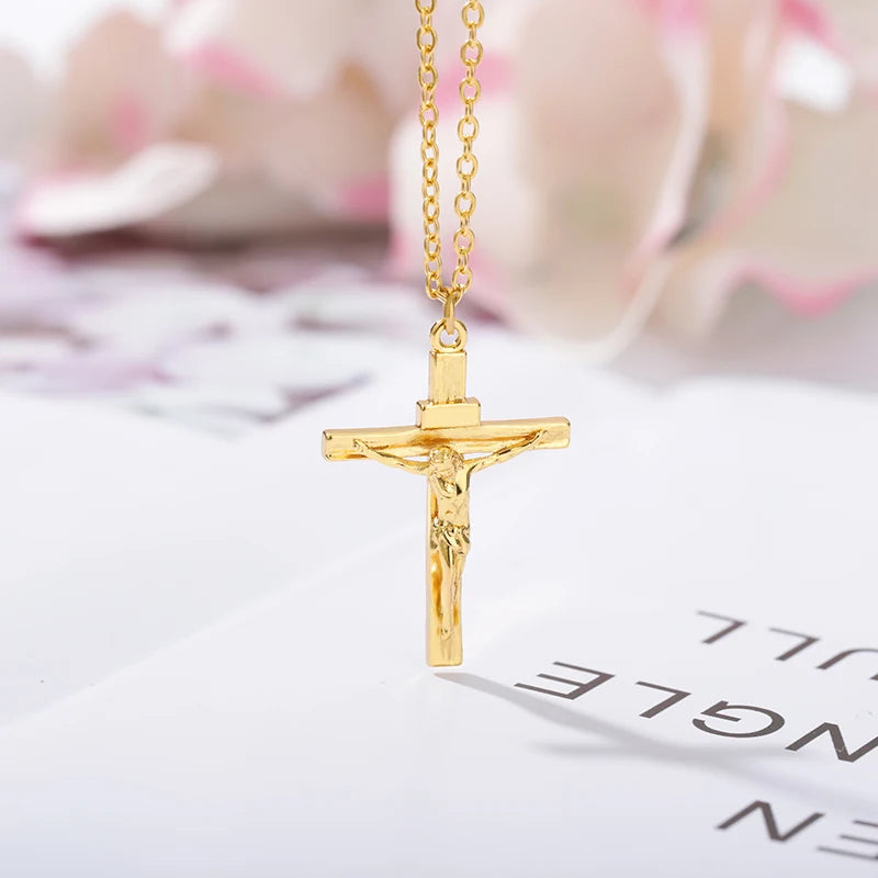 Jesus Cross Pendant Necklace for Women & Men - Gothic Stainless Steel Retro Punk Rock Charm