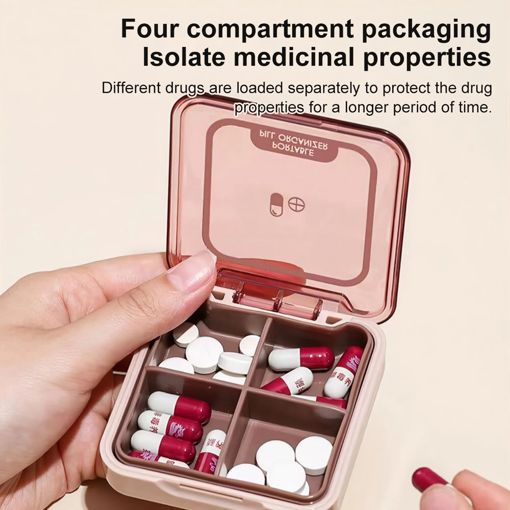 Portable Moisture-proof 4-Cell Pill Box for Weekly Medication Management