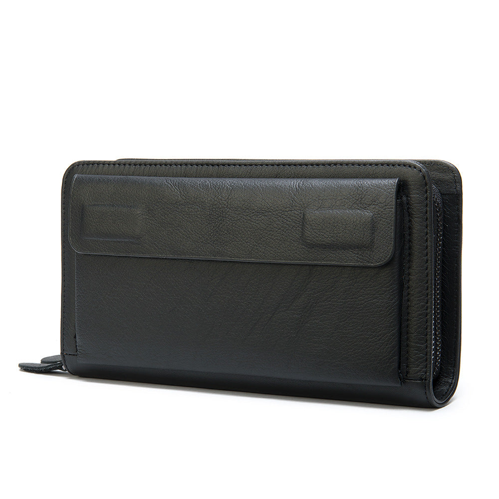 First Layer Cowhide Clutch Double Layer Zipper Wallet