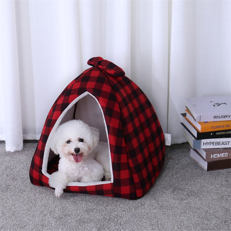 Cozy Plaid Pet Tent Bed