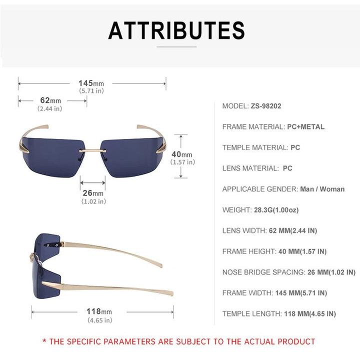 Luxury Rimless Rectangular Sunglasses