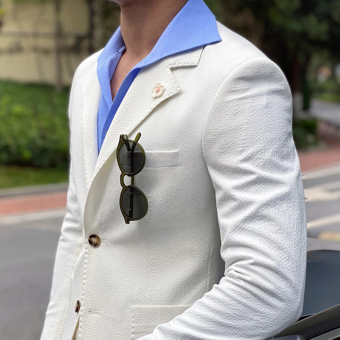 Stylish White Seersucker Suit for Men - Italian Slim Fit