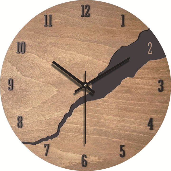 Living Room Clock Simple Mute Wood Grain Decorative Wall Clock American Style