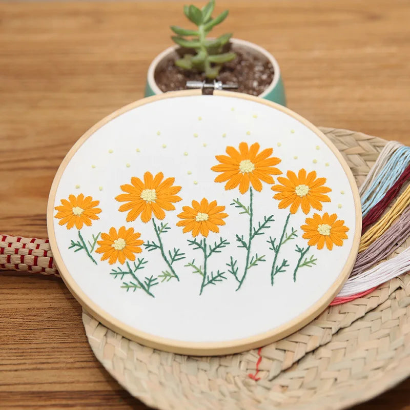 Sweet Osmanthus Embroidery Kits for Beginners with 20cm Hoop Tools