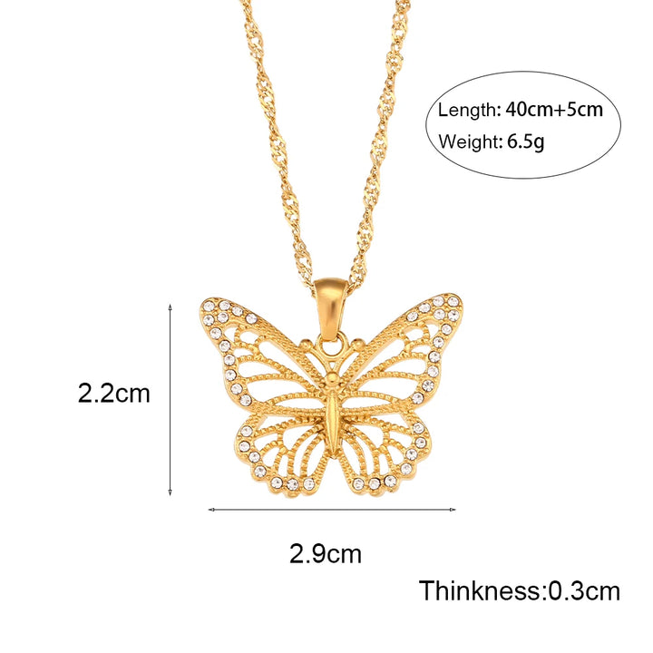 18K Gold Plated Butterfly Pendant Necklace with Zircon Crystals