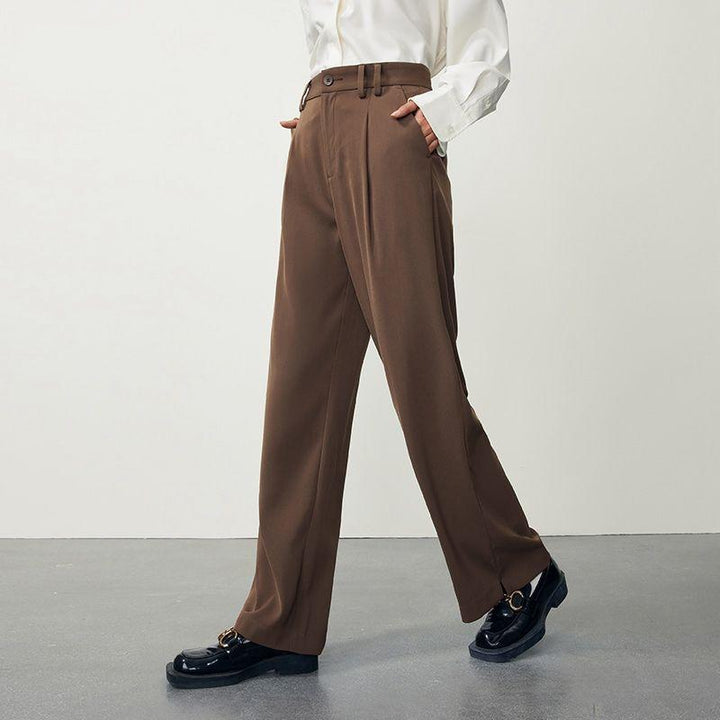 Autumn High-Waisted Casual Drape Trousers with Side Slits