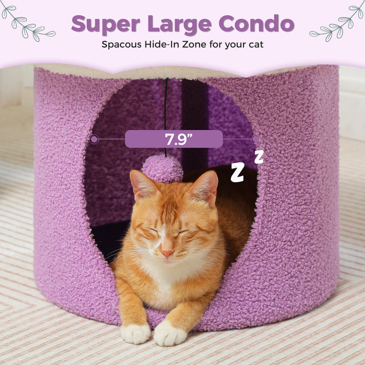 Cozy Flower Cat House with Pompom Ball - Double-Deck Cat Condo