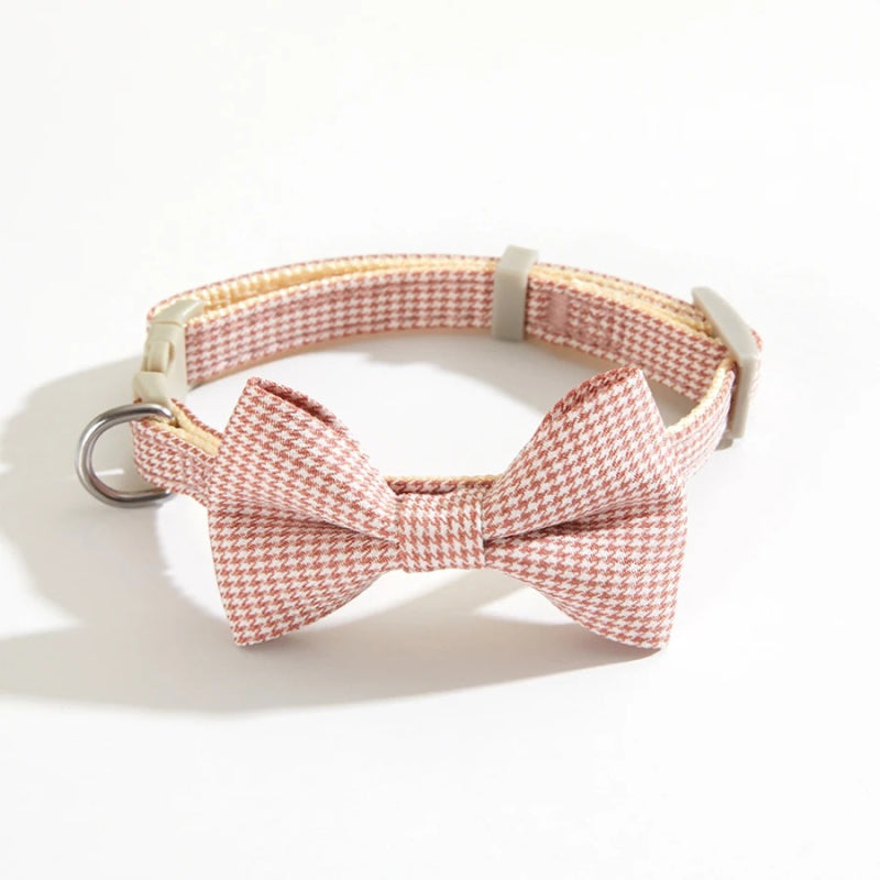 Checkered Pet Collar with Butterfly Knot