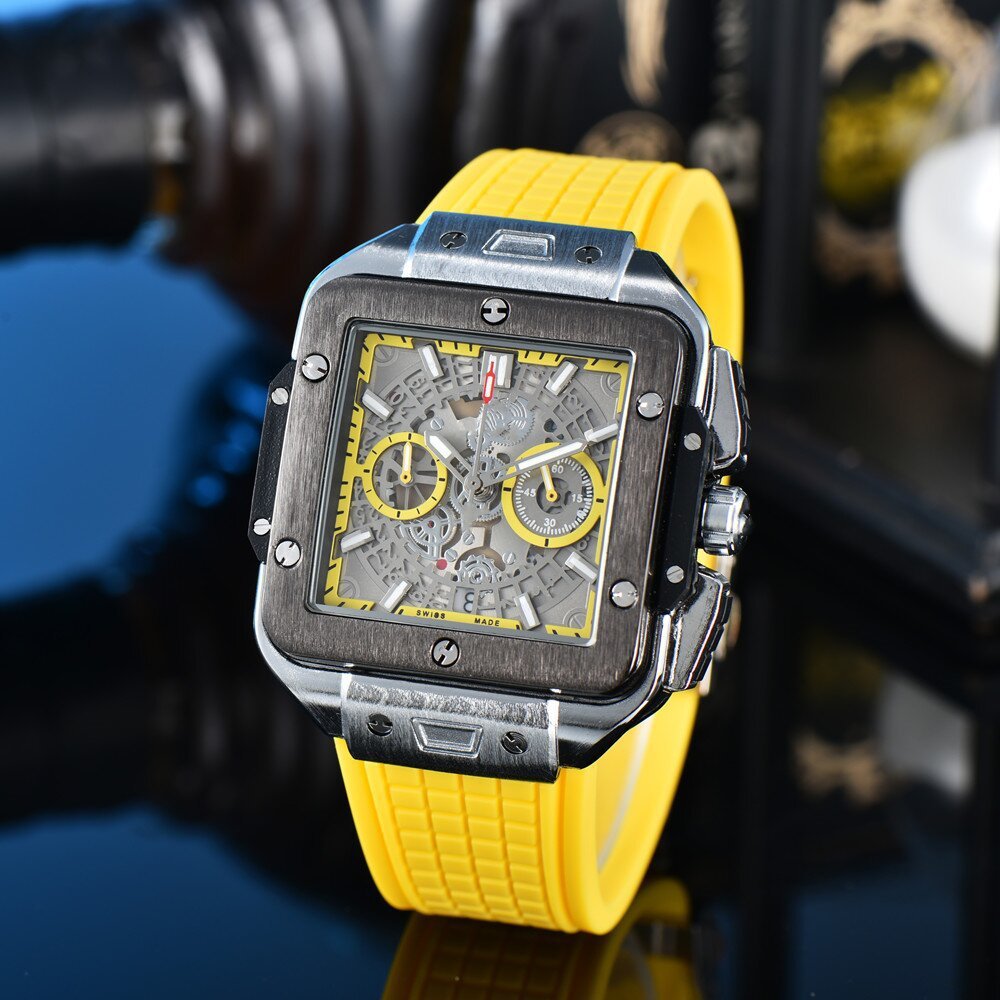 Square Hollow Quartz Watch Multicolor Silicone Men