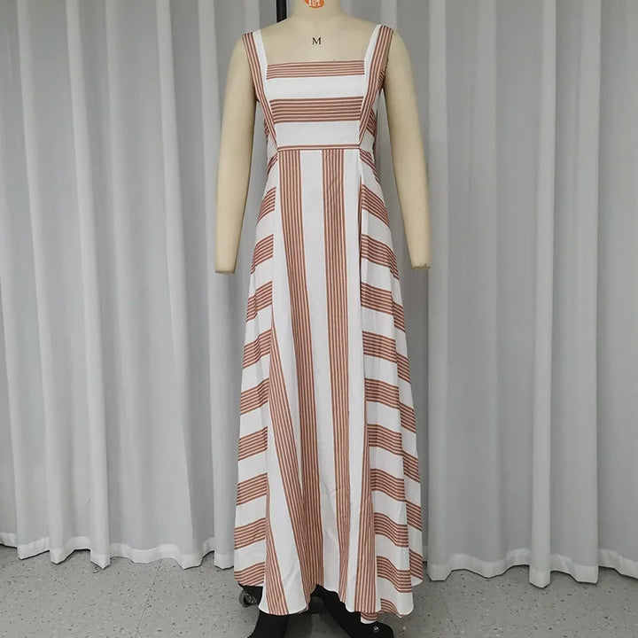 Fashion Striped Printed Simple Comfortable Sling Long Dress