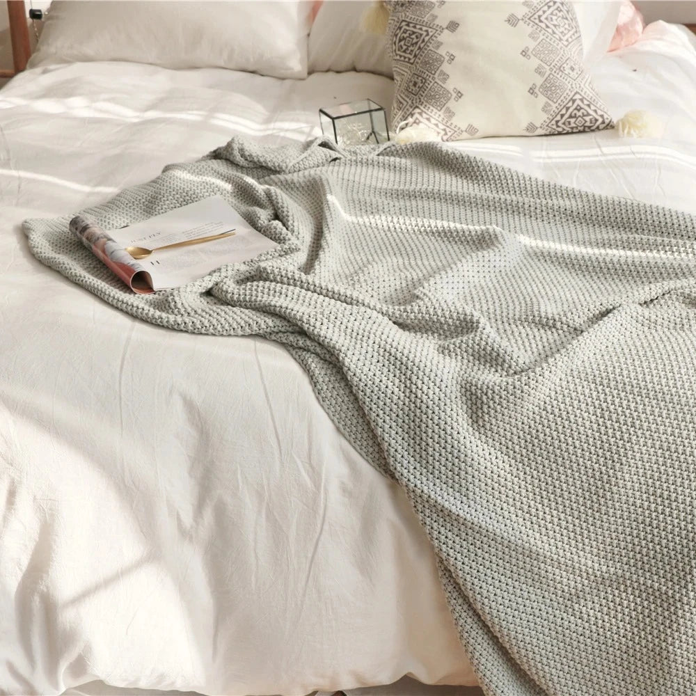 Cozy Oversize Moss Stitch Knitted Blanket for Bed and Sofa