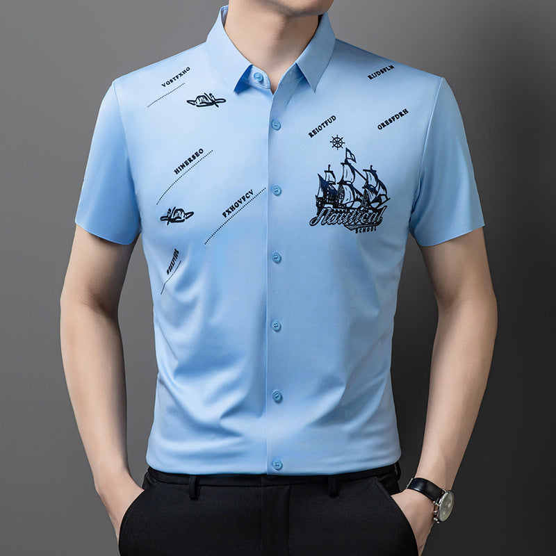 Men's Rhinestone Printed Short-sleeved Shirt