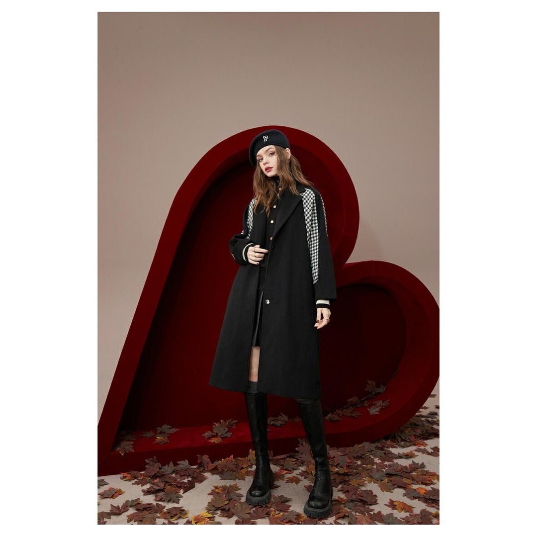 Black Spliced Wool Coat