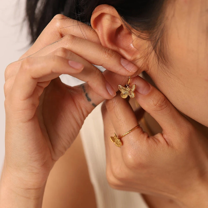 18K Gold Plated Butterfly Charm Hoop Earrings