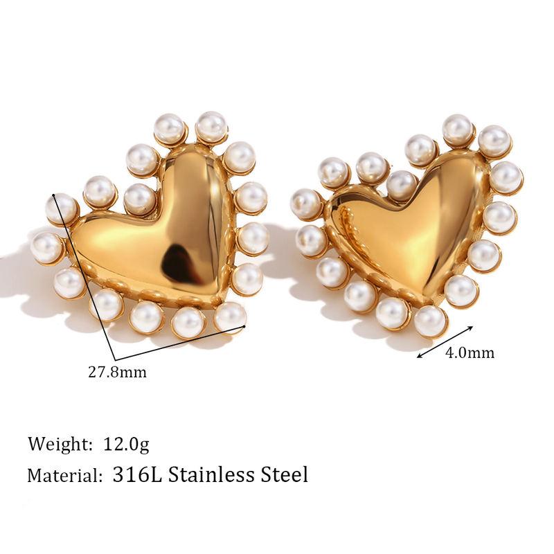 18K Gold Plated Pearl Heart Hoop Earrings - Hypoallergenic Stainless Steel