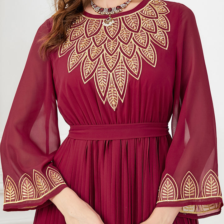 Women's Fashion Folding Embroidery Beads Dubai Dress