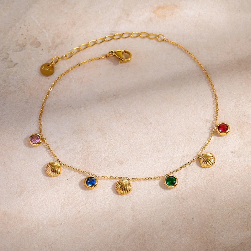 18K Gold Plated Shell Cubic Zirconia Anklet