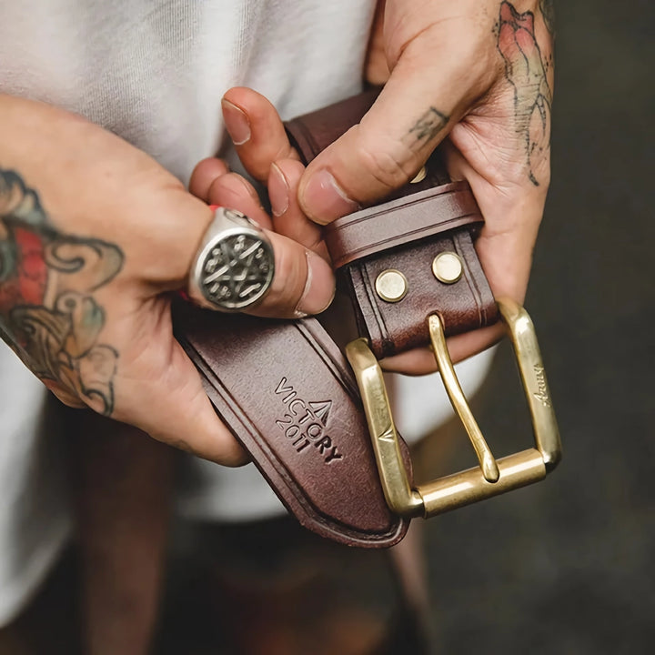 Genuine Leather Classic Pin Buckle Belt for Men - High Quality Coffee Strap