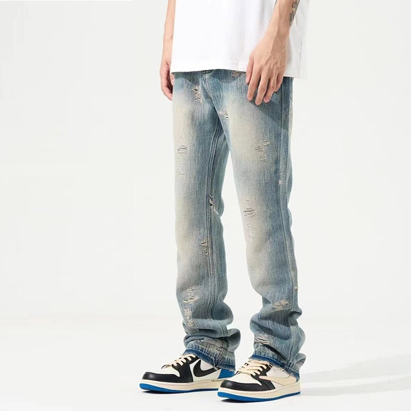 American Retro Washed Make Old Ripped Jeans