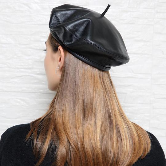 Genuine Leather Retro Beret Cap for Women