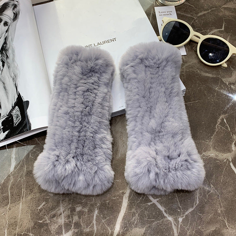 Sweet Warm And Thickened Rex Rabbit Fur Gloves