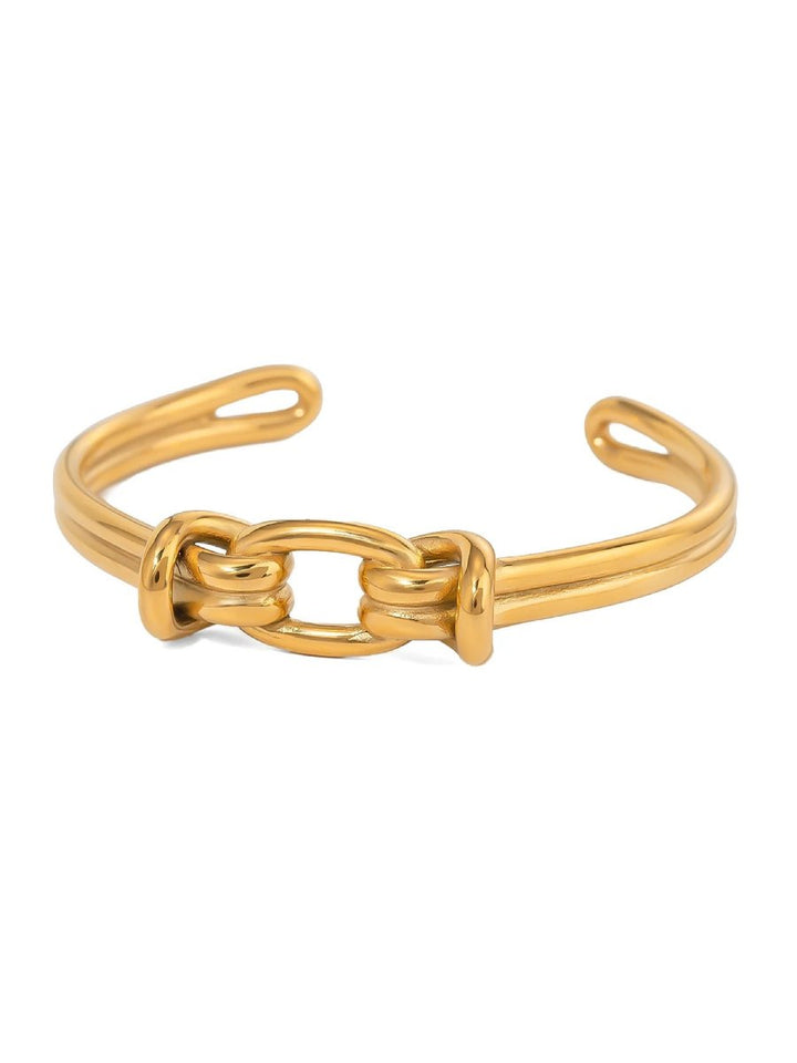 Gold Stainless Steel Geometric Open Cuff Bracelet