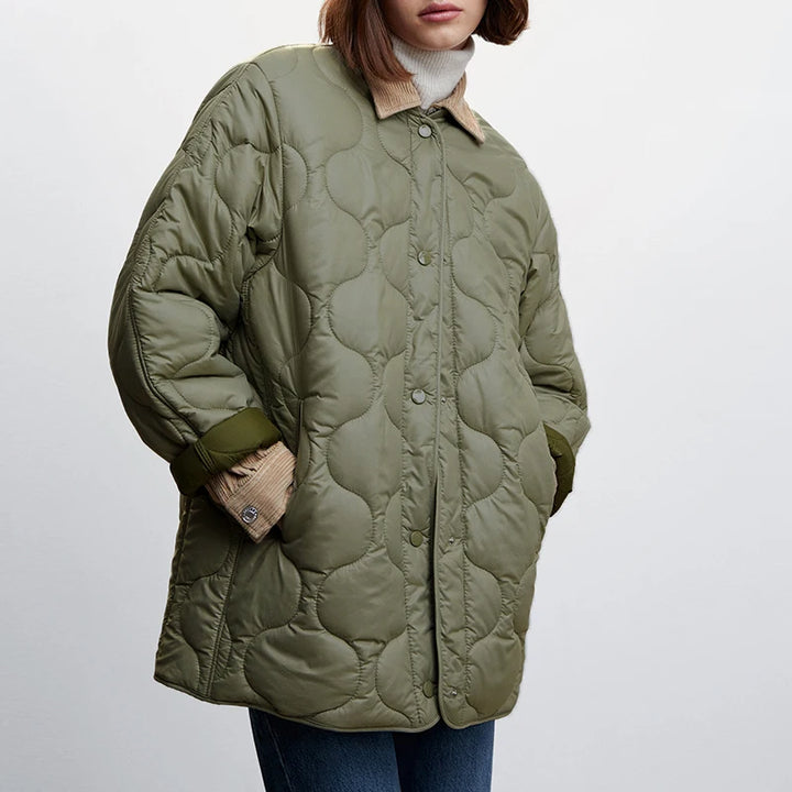 Chic Lightweight Quilted Button-Up Jacket - Retro Army Green Overcoat