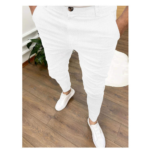 Four Seasons Texture Button Casual Ankle Banded Pants