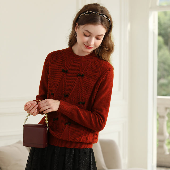 Red French Gentle Bow Christmas Sweater for Women