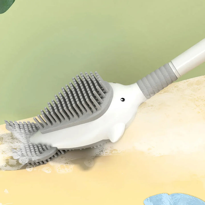 Whale-Themed Silicone Toilet Brush with Wall Mount