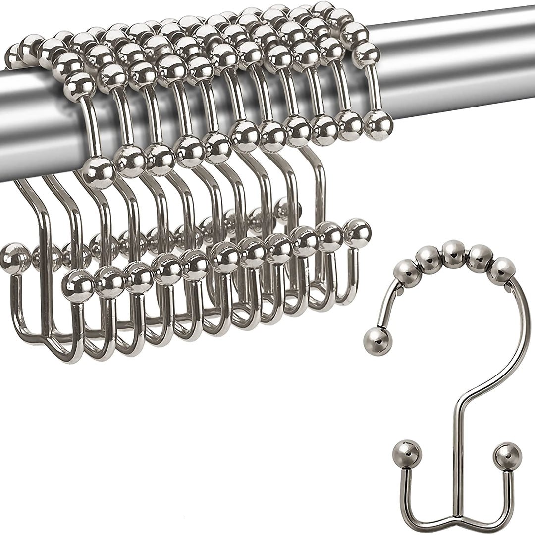 12-Pack Metal Double Glide Shower Curtain Hooks