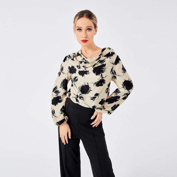 Elegant Ladies Print Front Drop Collar Blouse - Trendha