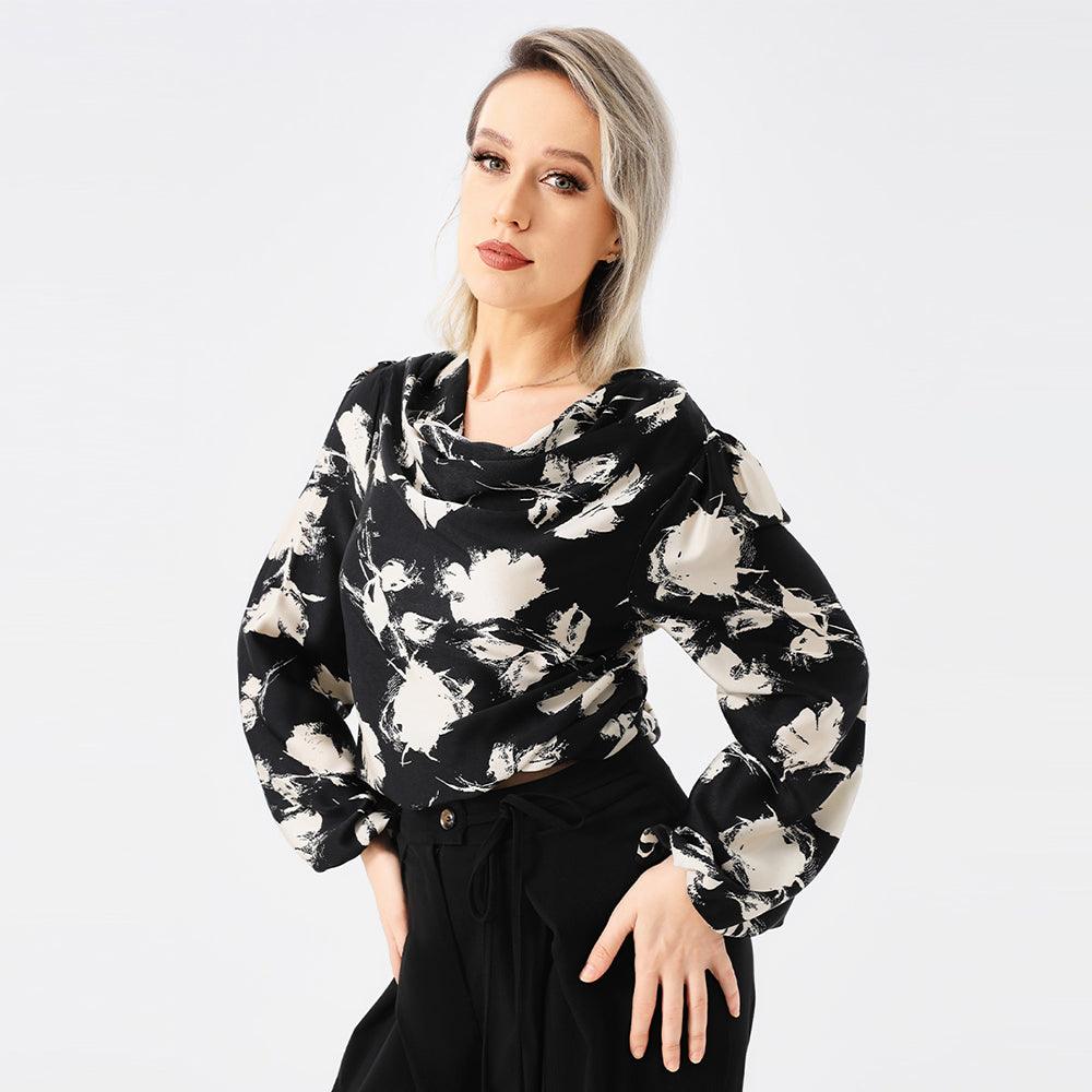 Elegant Ladies Print Front Drop Collar Blouse - Trendha