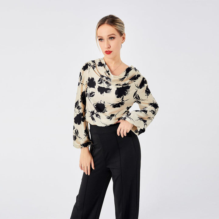 Elegant Ladies Print Front Drop Collar Blouse - Trendha