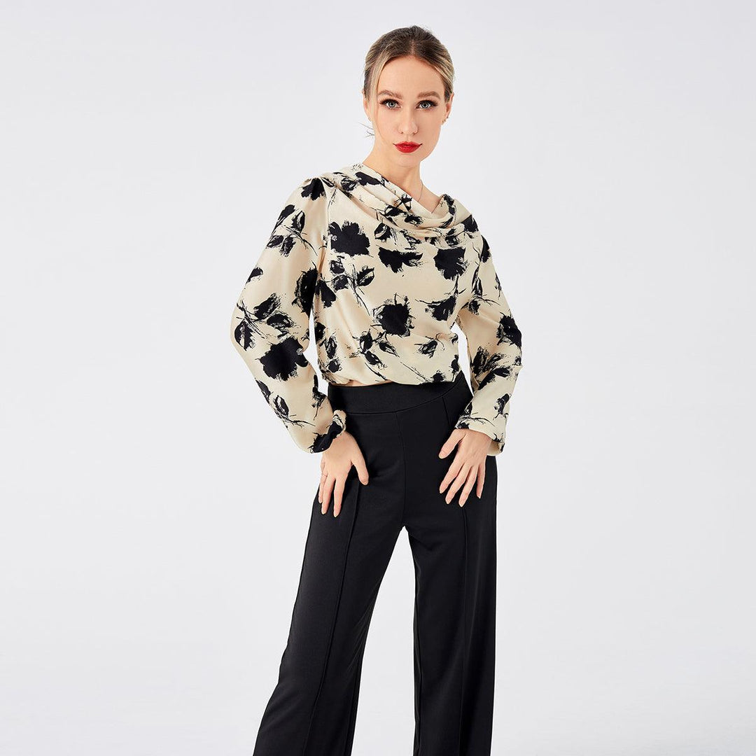 Elegant Ladies Print Front Drop Collar Blouse - Trendha