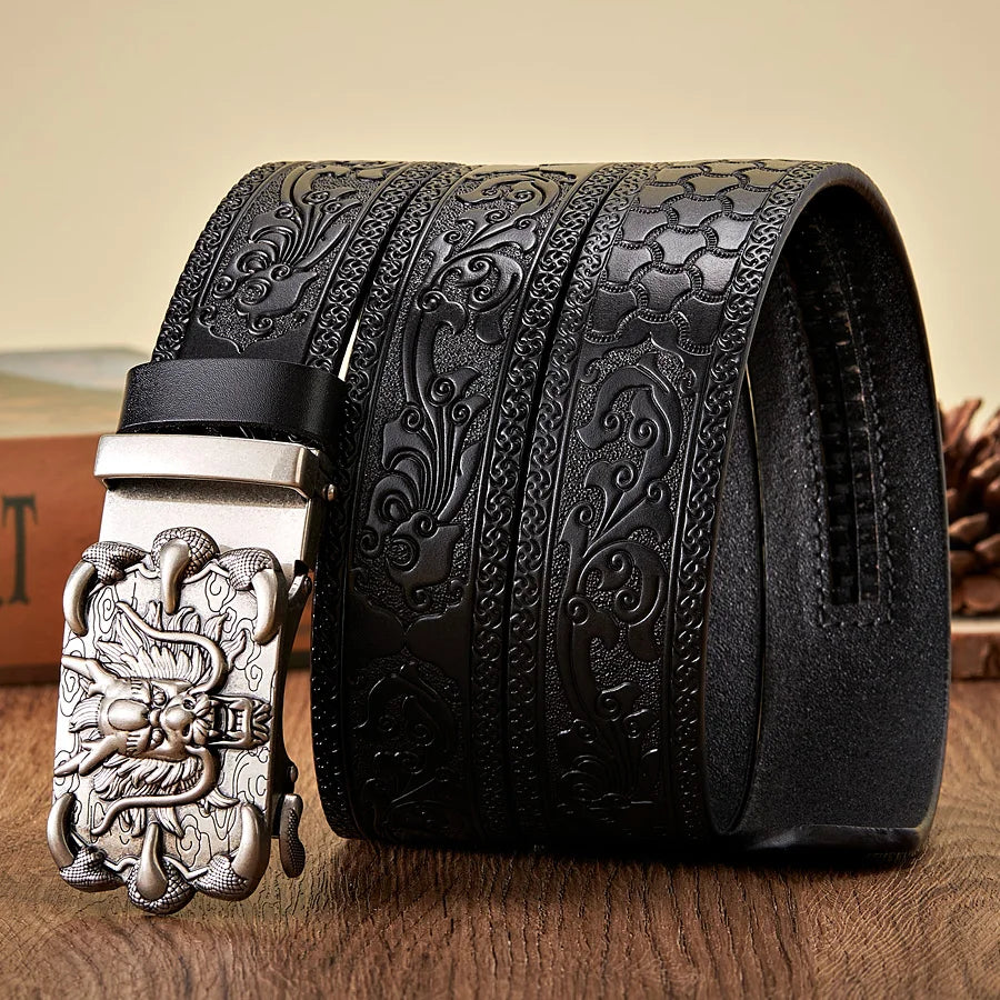 3.5CM Dragon Automatic Buckle Leather Belt for Men