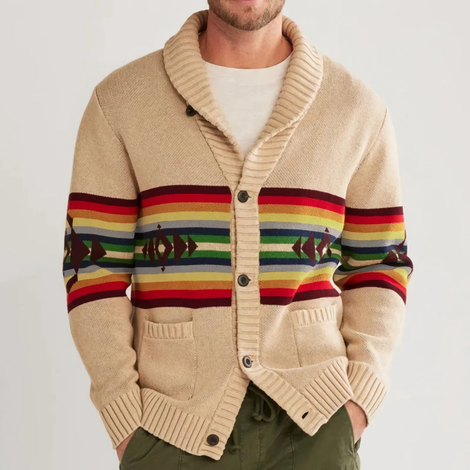 Luxury Jacquard Knit Cardigan Sweater Coat for Men