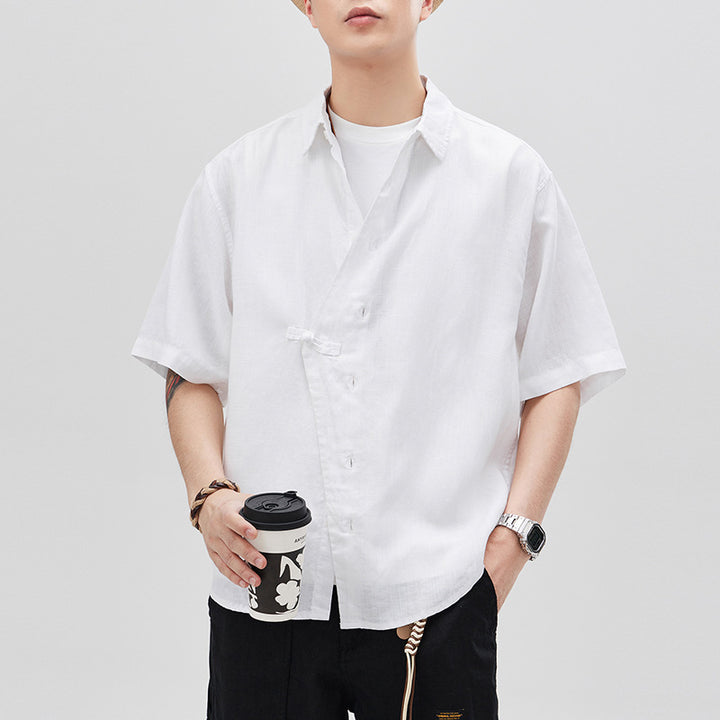 Fashion Personality Linen Short-sleeved Shirt Men