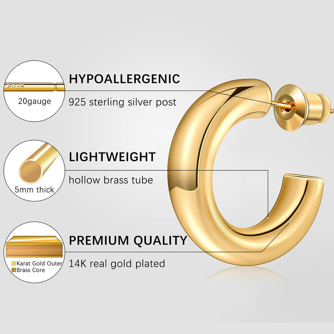 14K Gold Plated Chunky Hoop Earrings