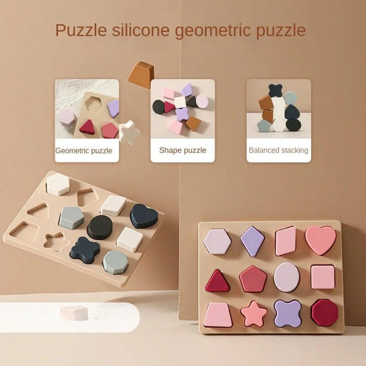 Silicone Montessori Baby Puzzle Toy Set: Geometric Shape Matching Board for Educational Play