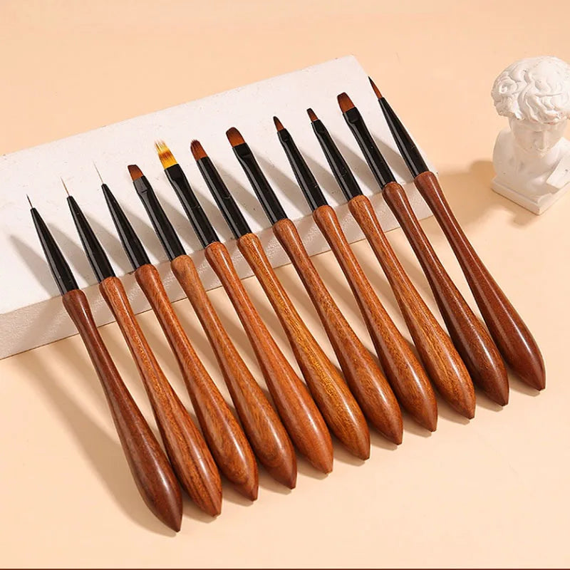 11-Piece Sandalwood Handle Nail Art Brush Set