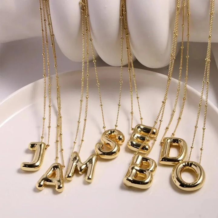 18K Gold Plated Chunky Bubble Initial Necklace