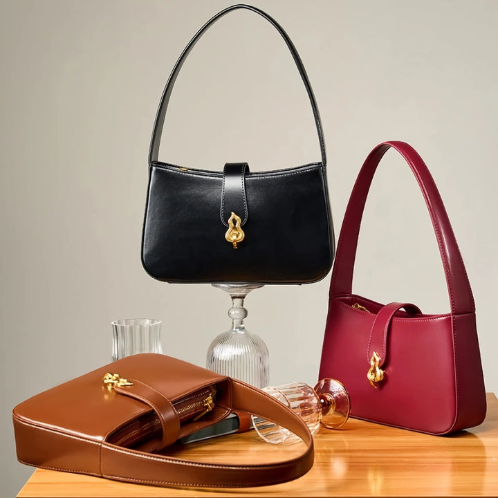 Luxury Wine Red Genuine Leather Half Moon Shoulder Bag for Women